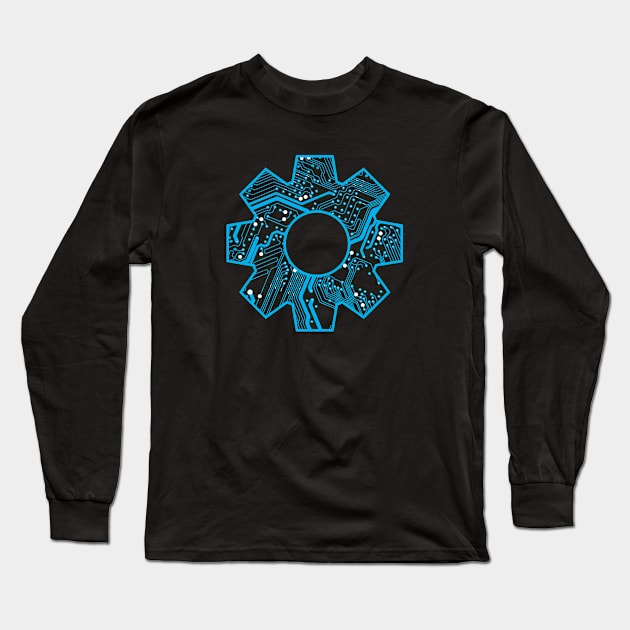 Blue Techie Circuit Board Gear Long Sleeve T-Shirt by Muzehack